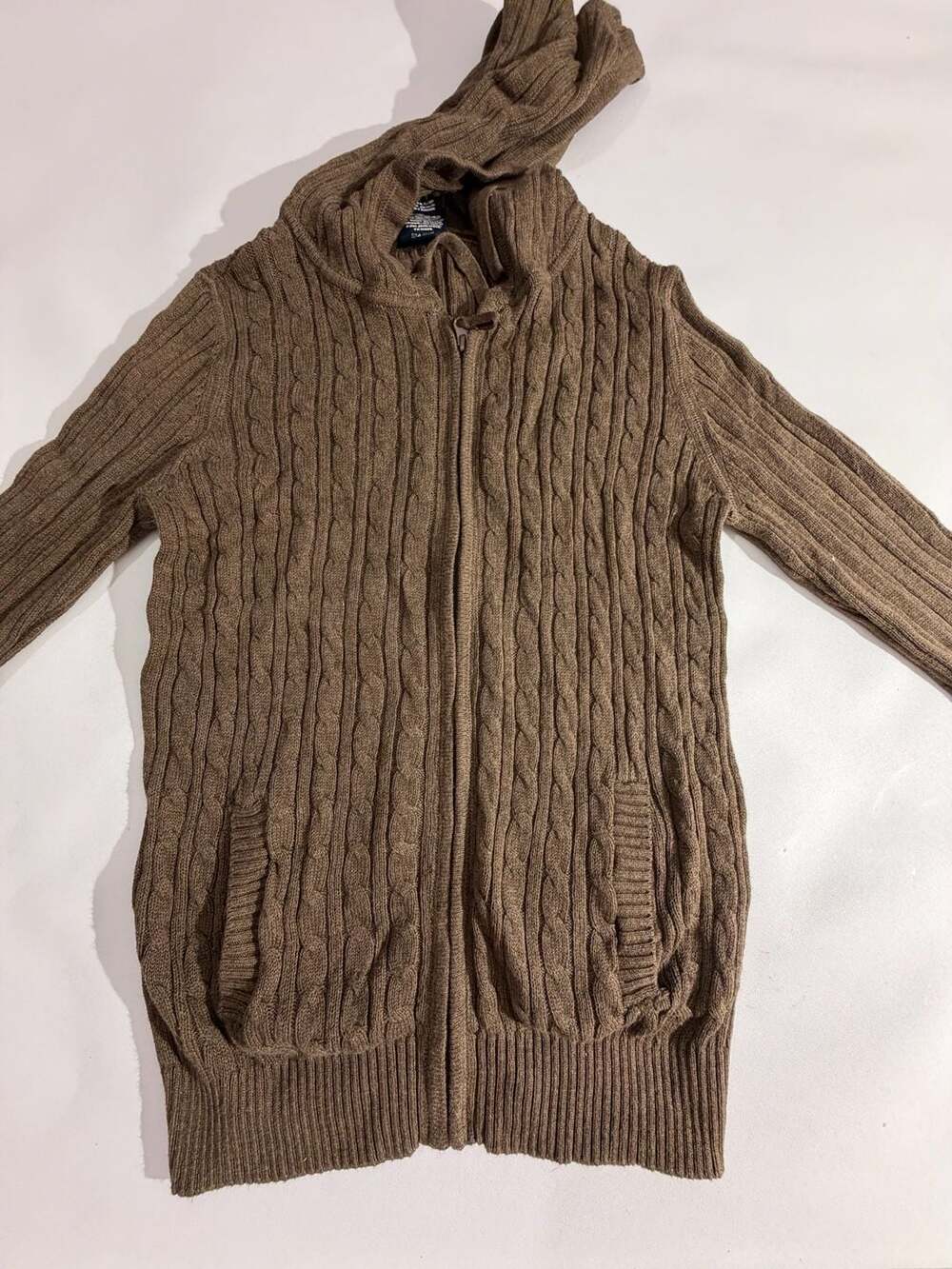 Faded Glory Cardigan Brown Size M 8-10 Cable Knit Cozy Y2K Hoodie
